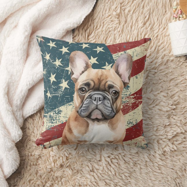 Almofada Grunge American Flag French Buldog (Cobertor)