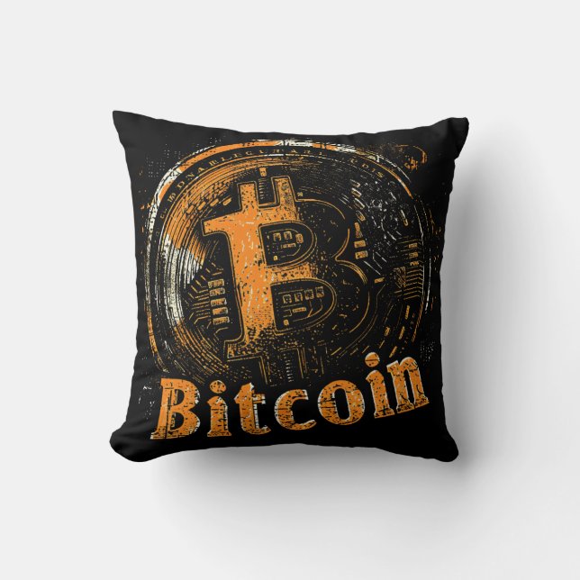 Almofada Grunge Bitcoin logo crypto blockchain Design (Frente)