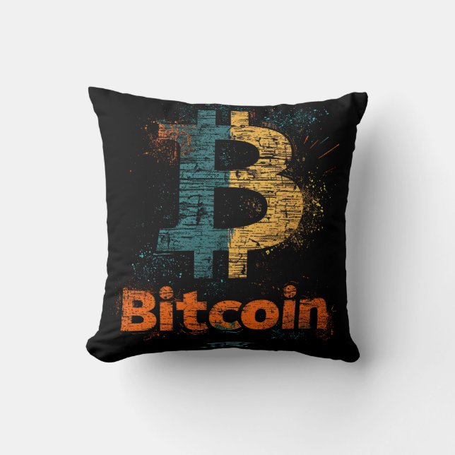 Almofada Grunge decorative Bitcoin logo blockchain Design (Frente)