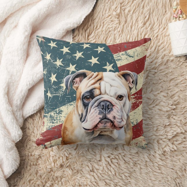 Almofada Grunge USA Flag Buldogue (Cobertor)