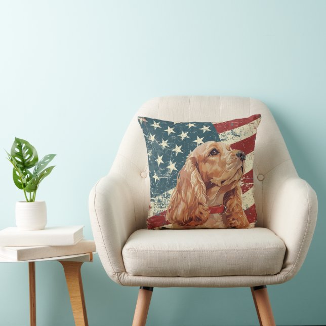 Almofada Grunge USA Flag Cocker Spaniel Dog (Cadeira)
