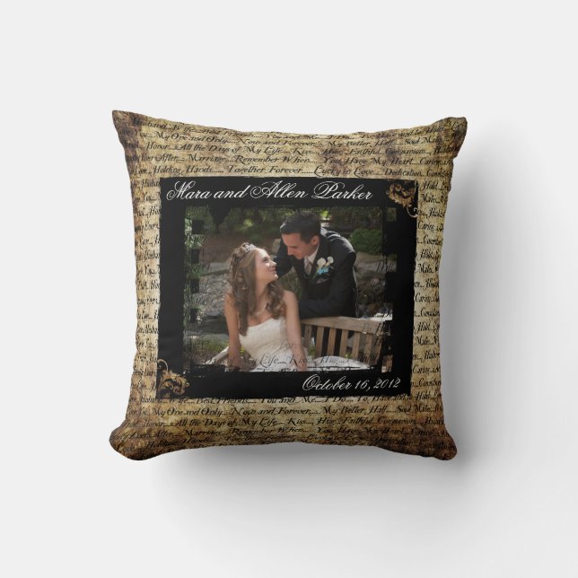 Almofada Grunge Wedding Photo with Romantic Text Travesseir (Frente)