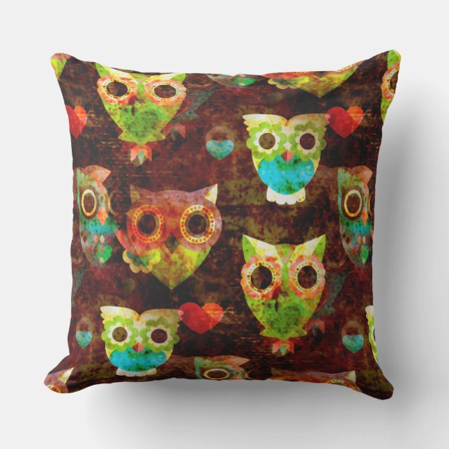 Almofada Grungy Owls - padrão perfeito II + sua ideia (Frente)
