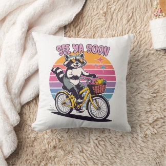 Almofada Guaxinim Vintage Andando de Bicicleta Até Logo ao 