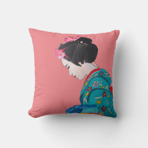 Almofada Gueixa moderna japonesa com flor de cerejeira