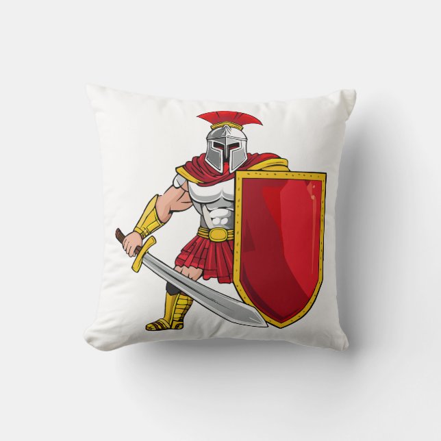 Almofada Guerreiro antigo com espada e escudo em capacete (Frente)