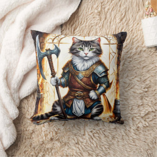 Almofada Guerreiro de Gato Corajoso em Armadura Medieval
