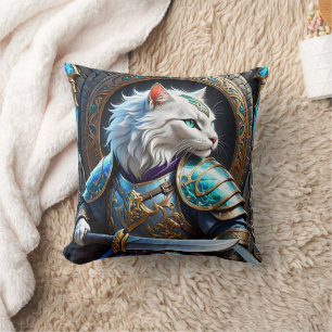 Almofada Guerreiro Gato Encantado em Armadura Decorativa