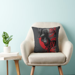Almofada Guerreiro Samurai Afiado Tinta Japonesa Sol Vermel