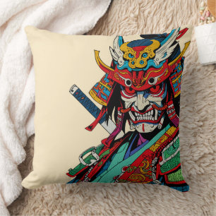 Almofada Guerreiro Samurai Feroz – Colorido Bushido Japonês