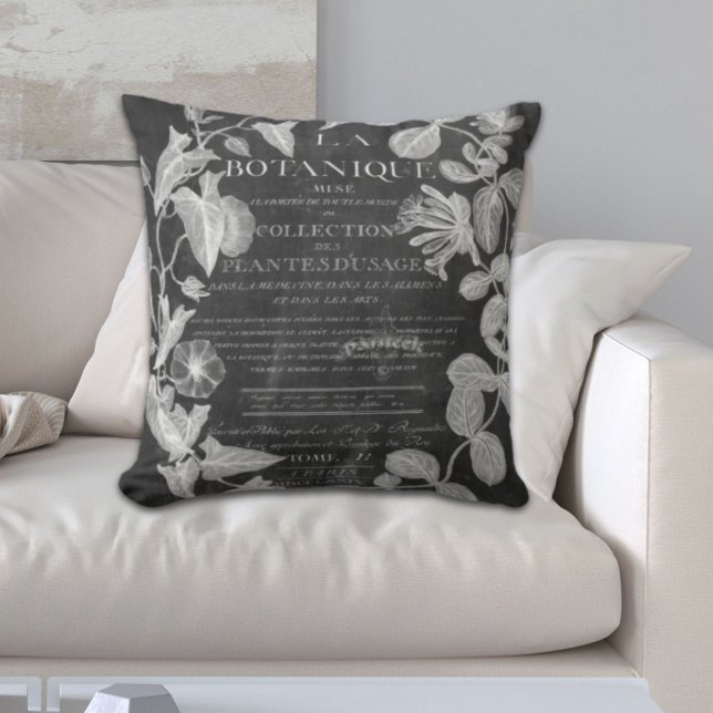 Almofada guiões de quadros em forma de chalkboard folhas de (chalkboard scripts french botanical art ivy leaves throw pillow)