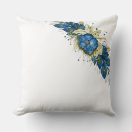 Almofada Guirlanda Azul Floral Aquarela Pintado à Mão Branc