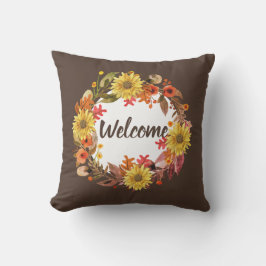 Almofada Guirlanda de Flores e Folhas de Boas-Vindas ao Out