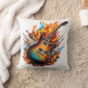 Almofada Guitarra de fiança entre chamas e sombras