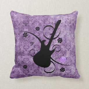 Almofada Guitarra do preto do damasco do Grunge &