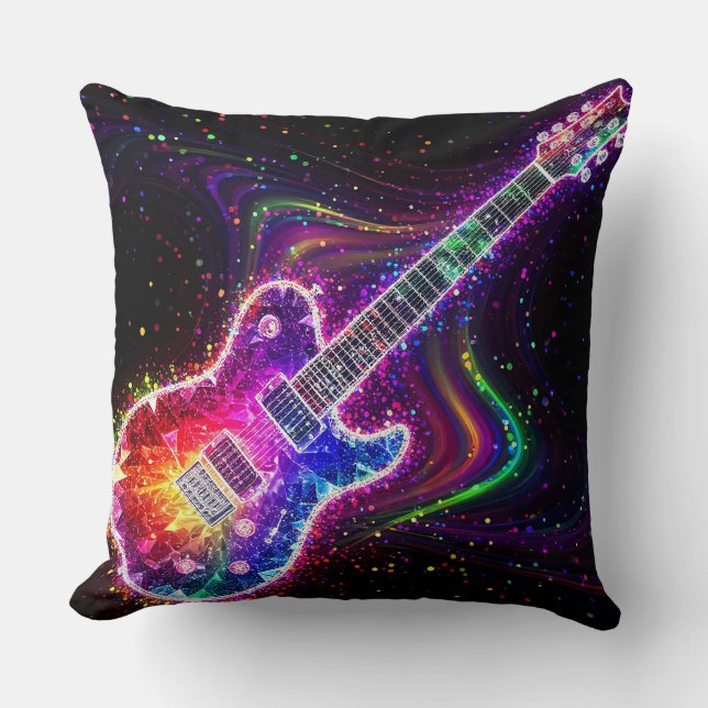 Almofada Guitarra Elétrica Arco-Íris Vibrante Com Abstrato (Frente)