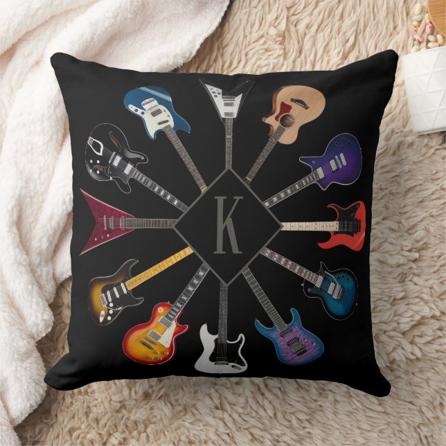 Almofada Guitarra Elétrica Personalizada Círculo Preto (Cobertor)