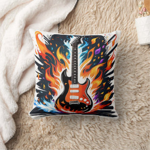 Almofada Guitarra em chamas com energia em tela dinâmica
