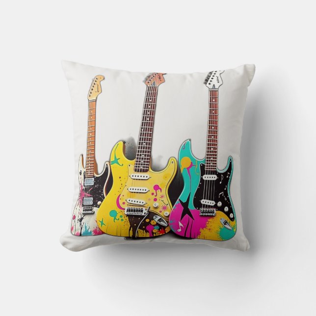 Almofada Guitarras de estilo de grafite com notas musicais (Frente)