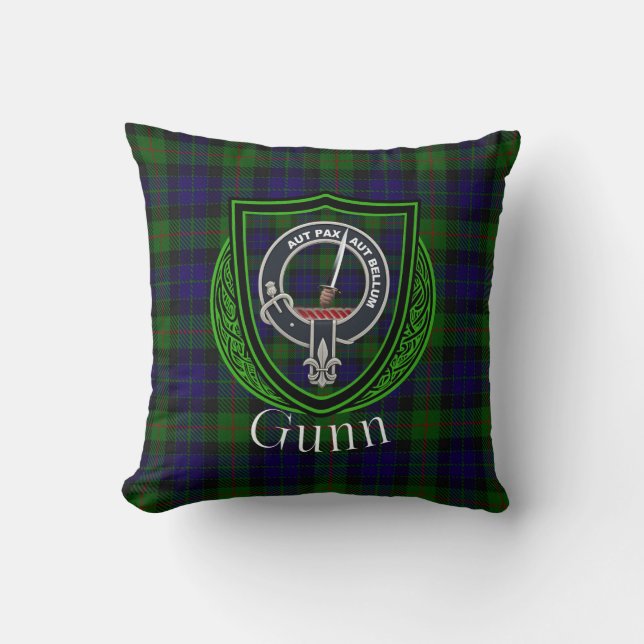 Almofada Gunn Scottish Clan Tartan & Crest (Frente)