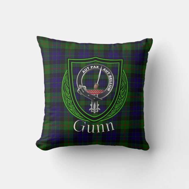 Almofada Gunn Scottish Clan Tartan & Crest (Frente)