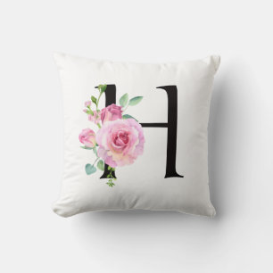Almofada H Floral Inicial Monograma Personalizado