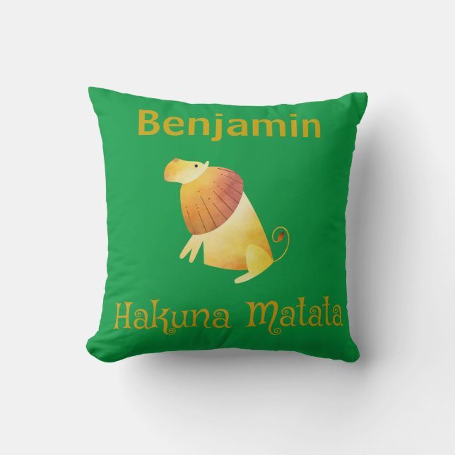 Almofada Hakuna Matata Leão africano Verde e Dourado (Frente)