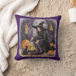 Almofada Halloween, A Bruxa, Sua Poção e a Meia-Noite