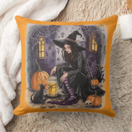 Almofada Halloween, A Bruxa, Sua Poção e a Meia-Noite