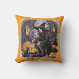 Almofada Halloween, A Bruxa, Sua Poção e a Meia-Noite