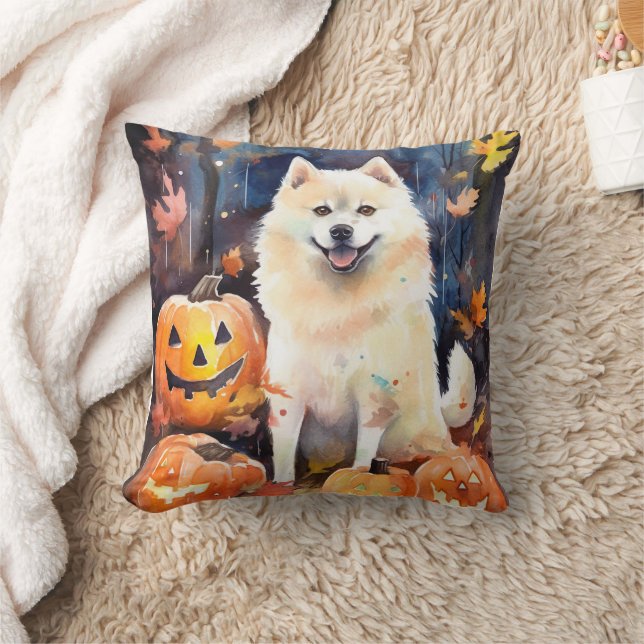 Almofada Halloween American Akita Com Pumpkins Assustado (Cobertor)