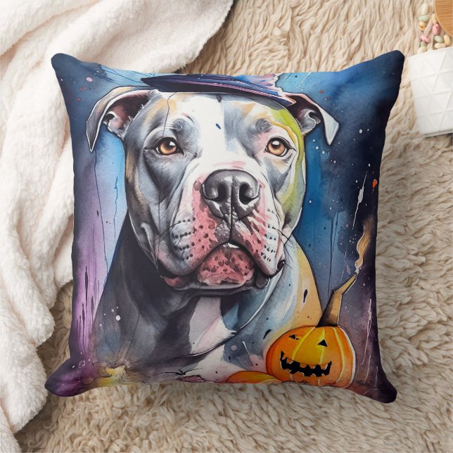 Almofada Halloween American Staffordshire Com Pumpkins (Cobertor)