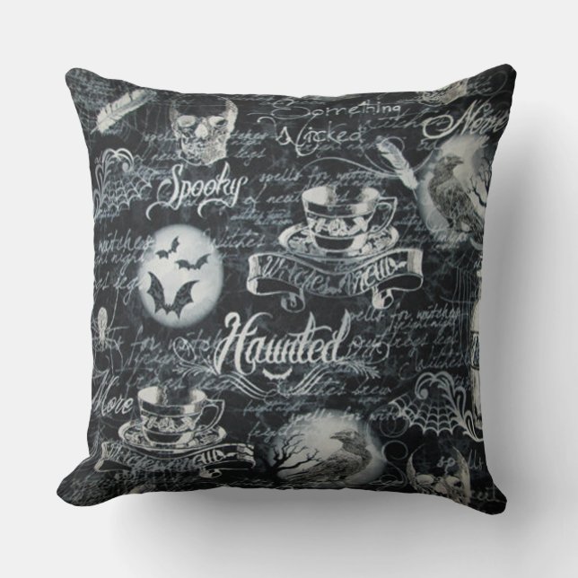 Almofada Halloween Assombrado Negro e Branco (Frente)