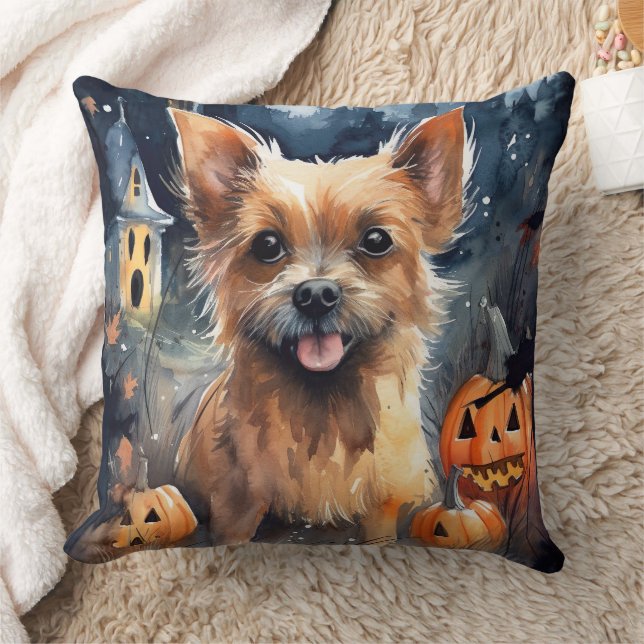 Almofada Halloween Australian Terrier Com Abóboras Assustad (Cobertor)