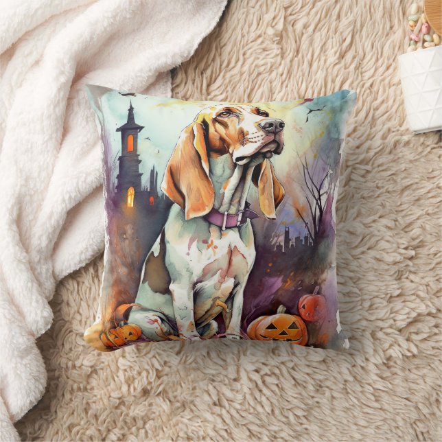 Almofada Halloween Basset Hound Com Pumpkins Assustado (Cobertor)