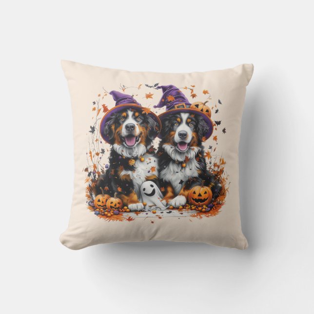 Almofada Halloween Bernese Mountain Dogs Witch Ghost (Frente)