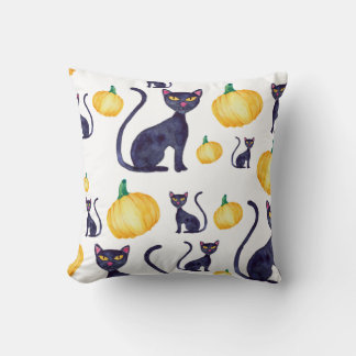 Almofada Halloween Black Cat E Orange Pumpkins Design