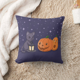 Almofada Halloween Black Cat Pumpkins Lantern Purple