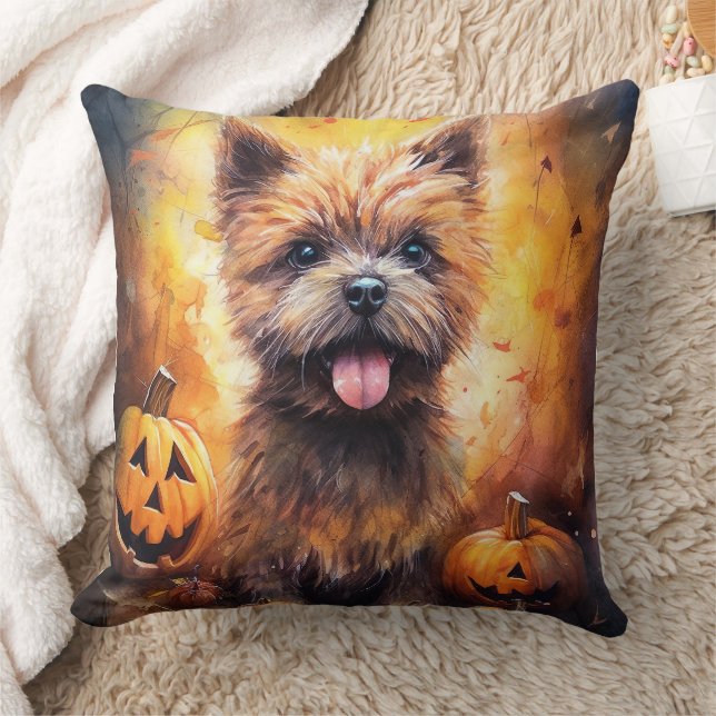 Almofada Halloween Cairn Terrier Com Pumpkins Assustado (Cobertor)