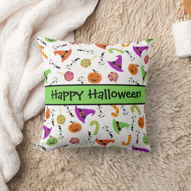 Almofada Halloween Candies Pumpkins Witch Hats Padrão (Cobertor)