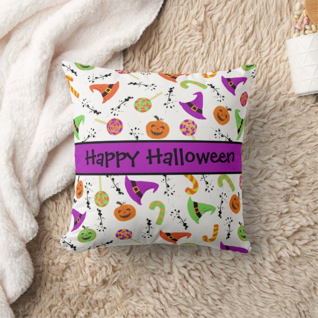 Almofada Halloween Candies Pumpkins Witch Hats Pattern That (Cobertor)