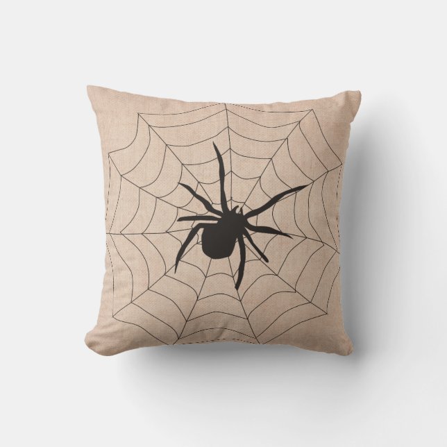 Almofada Halloween Capturado em uma 'Web Spider Burlap' (Frente)