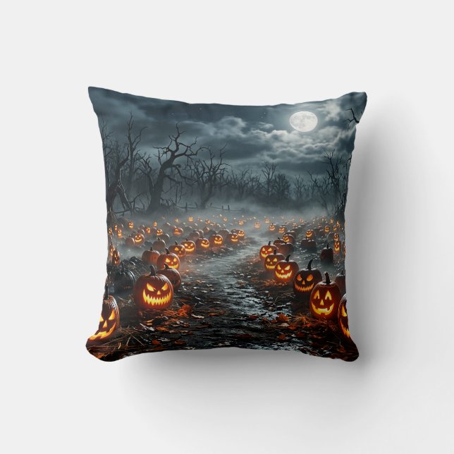 Almofada Halloween com Árvores Assustadoras e Jack O Lanter (Frente)