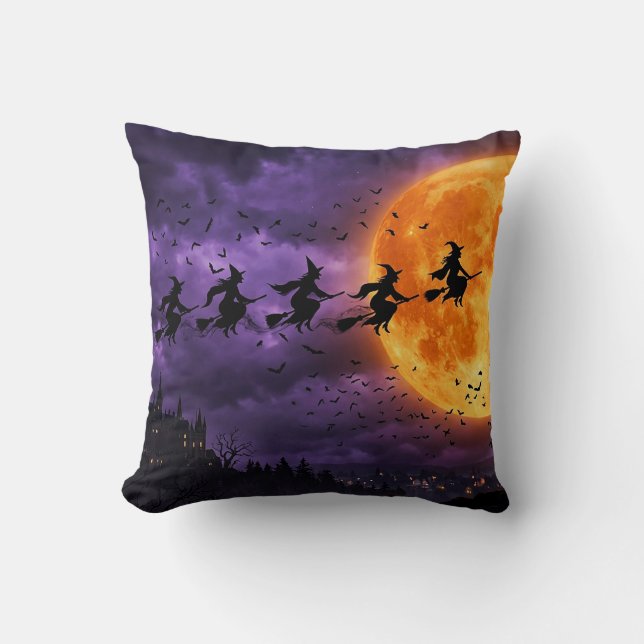 Almofada Halloween com Lua e Bruxa (Frente)