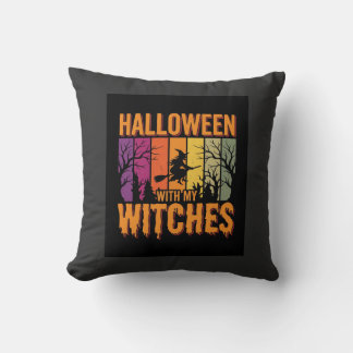Almofada Halloween Com Minhas Bruxas Pôr do Sol Retro