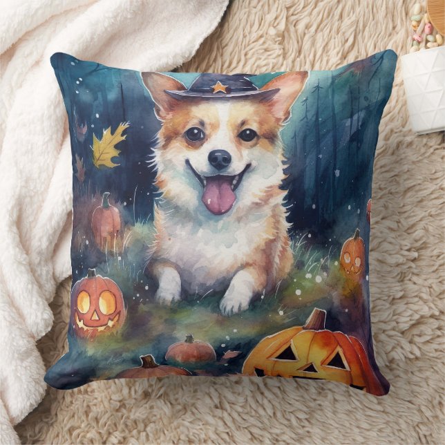 Almofada Halloween Corgi Com Pumpkins Assustado (Cobertor)
