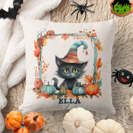 Almofada Halloween de abóbora de bruxa-negra