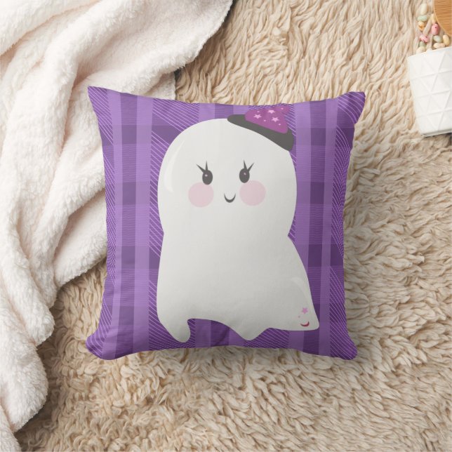 Almofada Halloween de Xadrez Roxo do Fantasma (Cobertor)