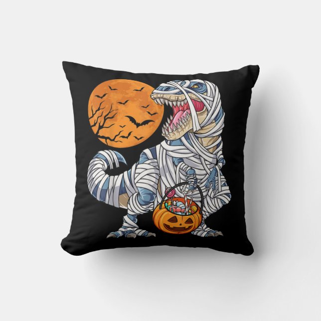 Almofada Halloween Dinossaur T rex Mummy Pumpkin (Frente)