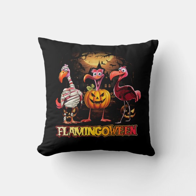 Almofada Halloween Flamingo Pink Flamingopouentre Pumpkin J (Frente)